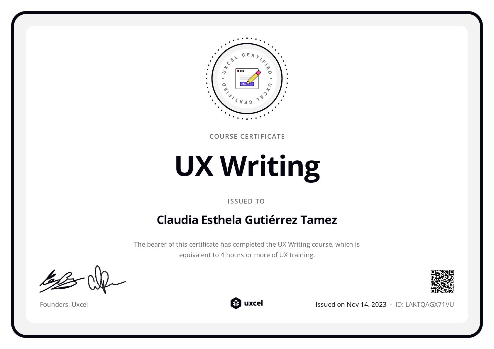 Claudia Esthela Gutiérrez Tamez's certificate